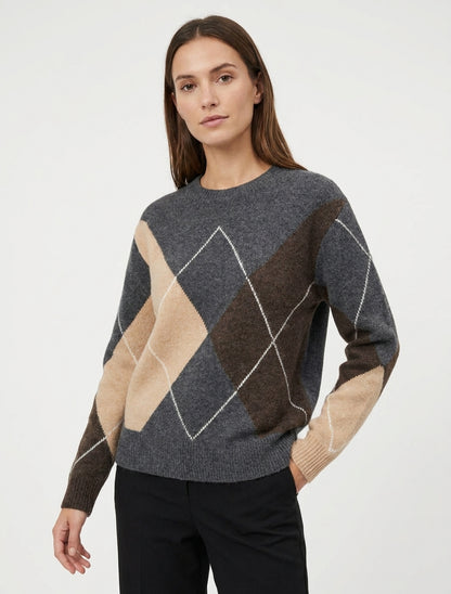 Maglione in maglia a blocchi di colore. - Grigio