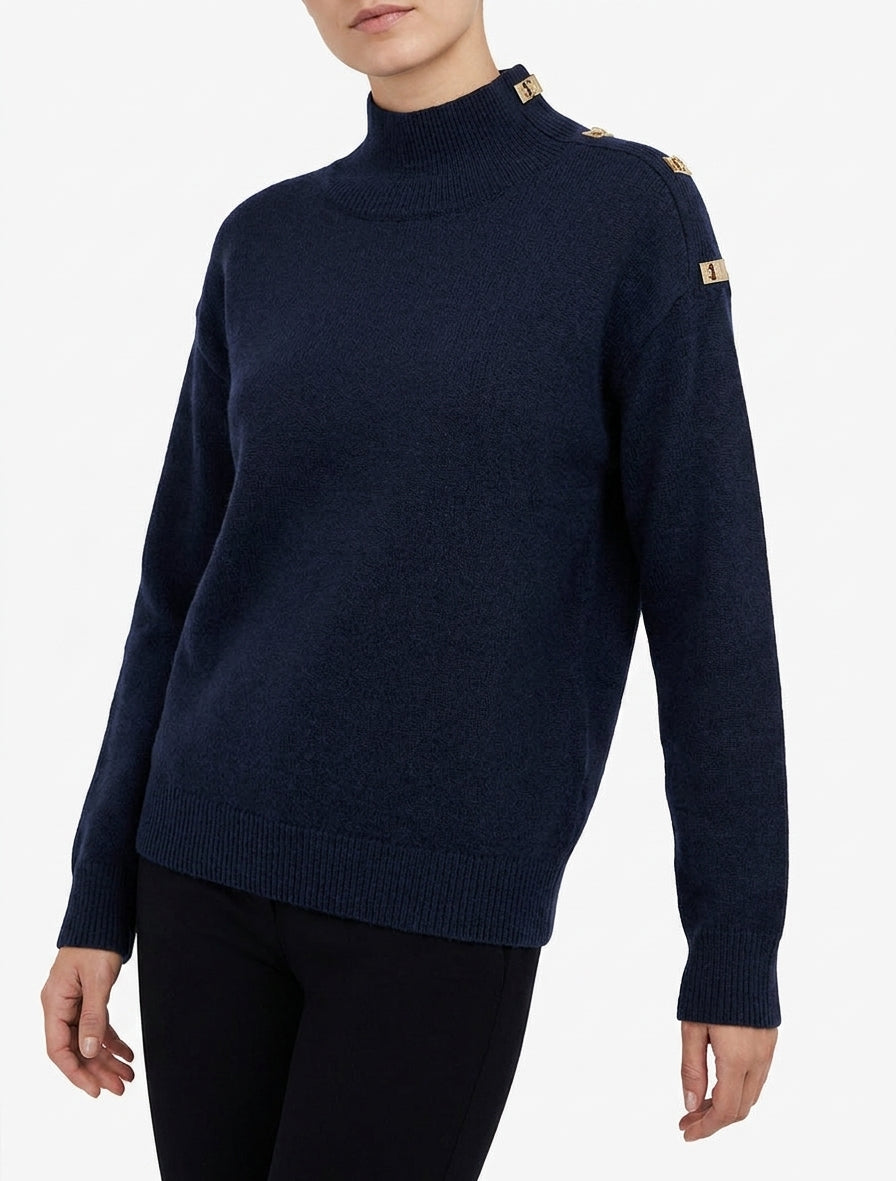 Maglione dritto a collo alto con bottoni metallici - Marina