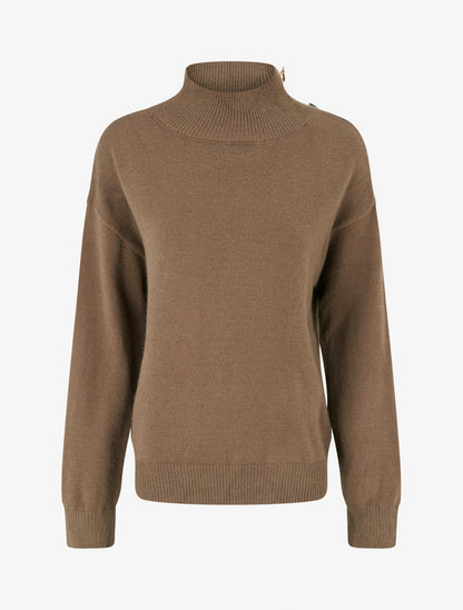Pull droit à col montant et boutons métalliques - Marron - 1
