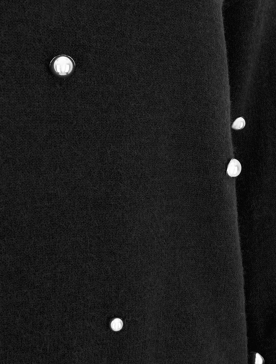 Pull uni clouté à col rond - Noir - 3