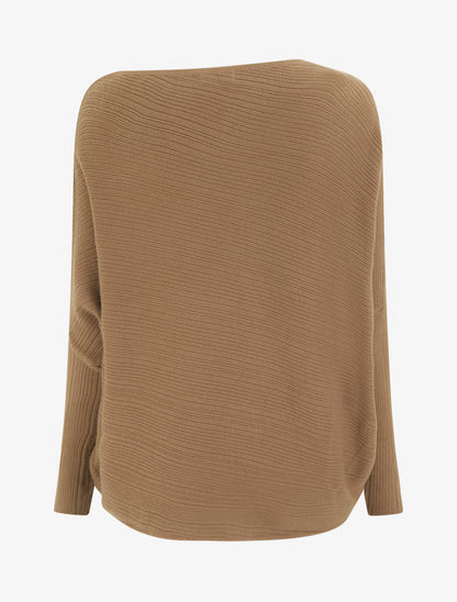 Pull ample à manches longues chauves-souris - Camel - 2