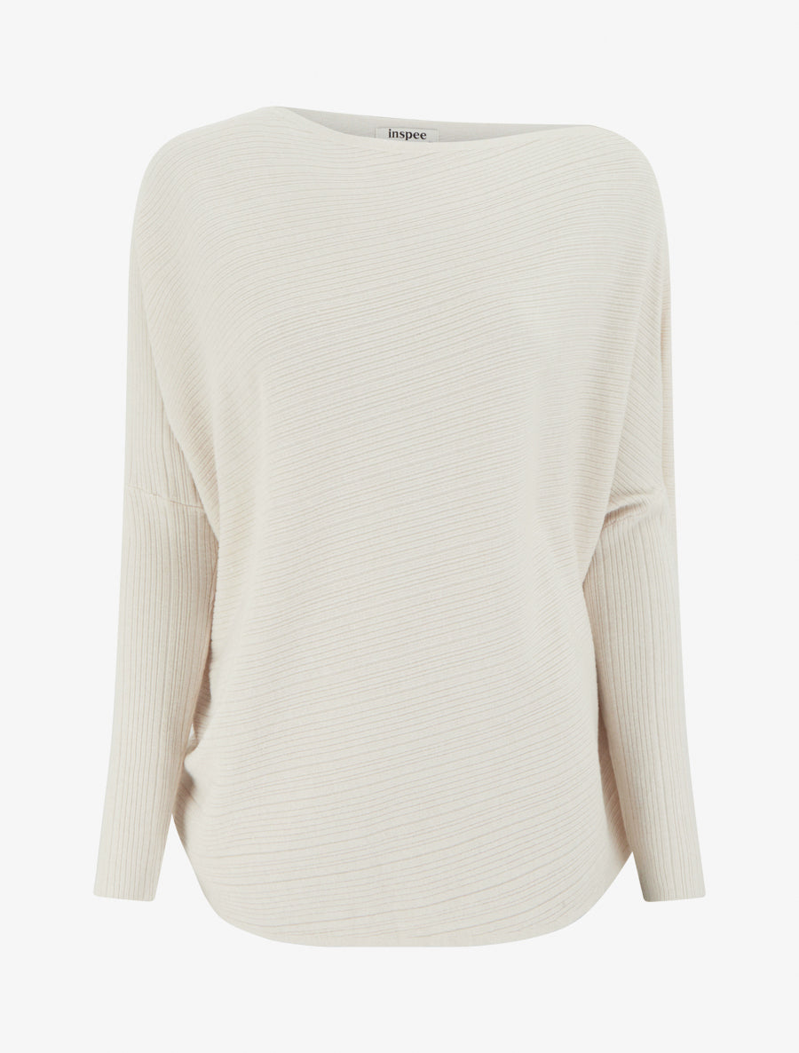 Pull ample à manches longues chauves-souris - Crème - 1