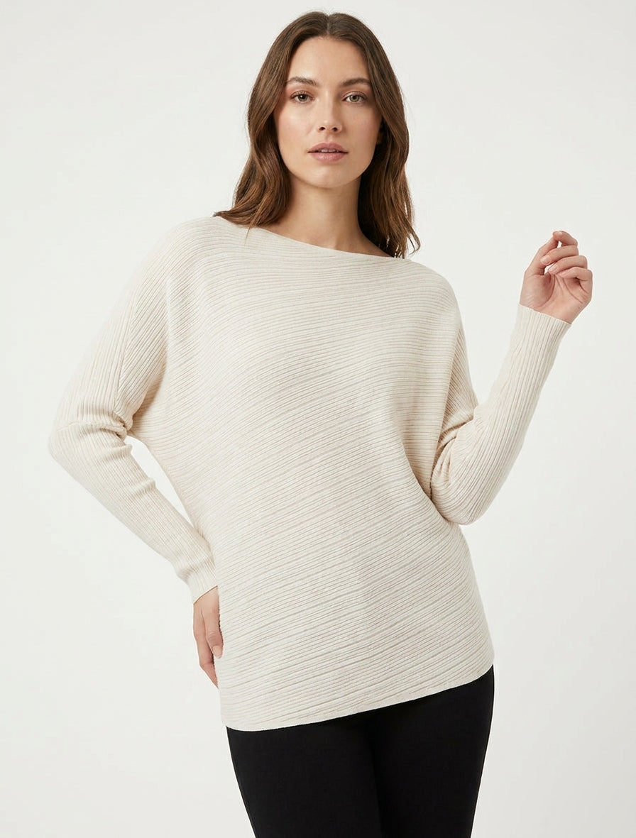 Maglione ampio a maniche lunghe pipistrello - Crema