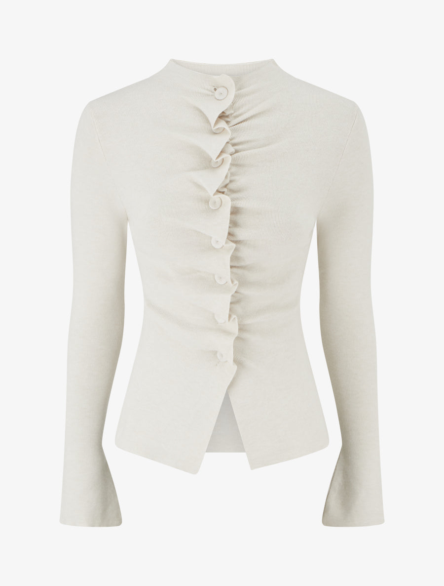 Gilet en maille effet ruché - Beige - 1