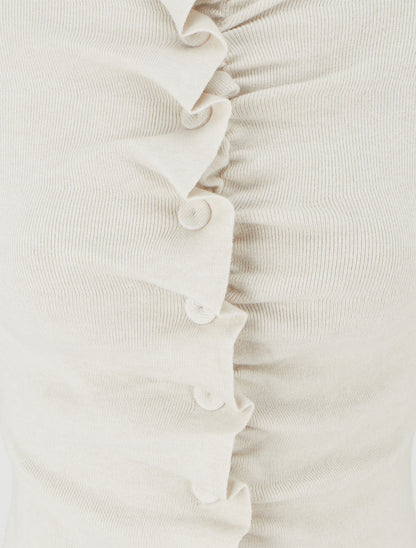 Gilet en maille effet ruché - Beige - 3