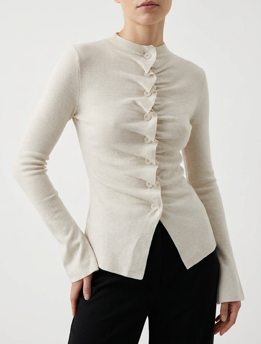 Cardigan in maglia effetto arricciato - Beige