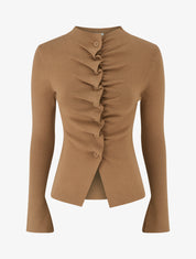 Gilet en maille effet ruché - Camel - 1