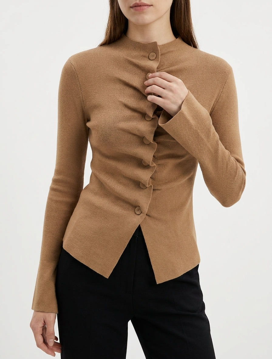 Cardigan in maglia effetto arricciato - Chameau