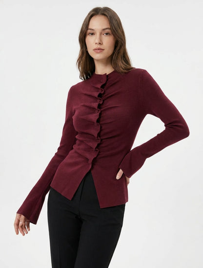 Cardigan in maglia effetto arricciato - Bordeaux