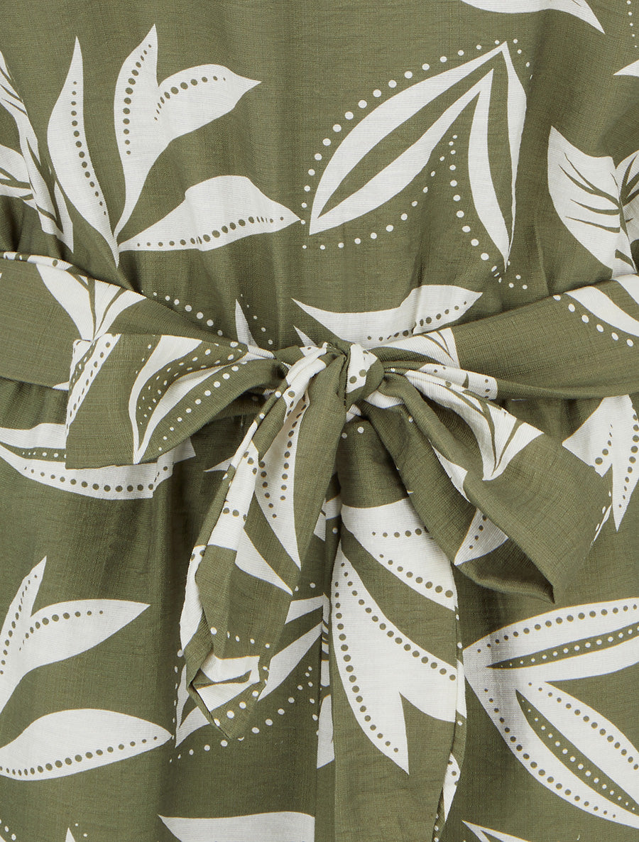 Combishort à manches volantées imprimé feuillage - Kaki - 3