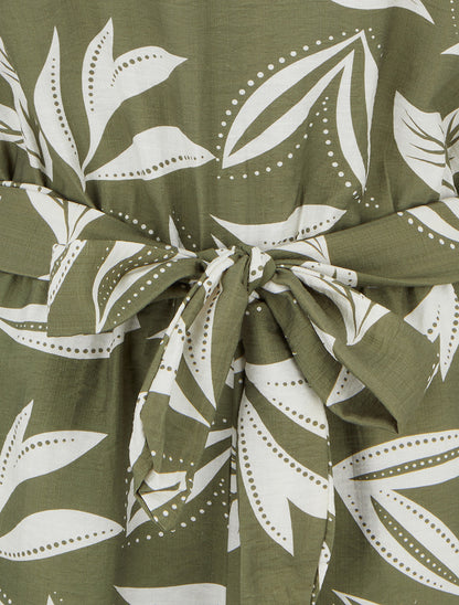 Combishort à manches volantées imprimé feuillage - Kaki - 3