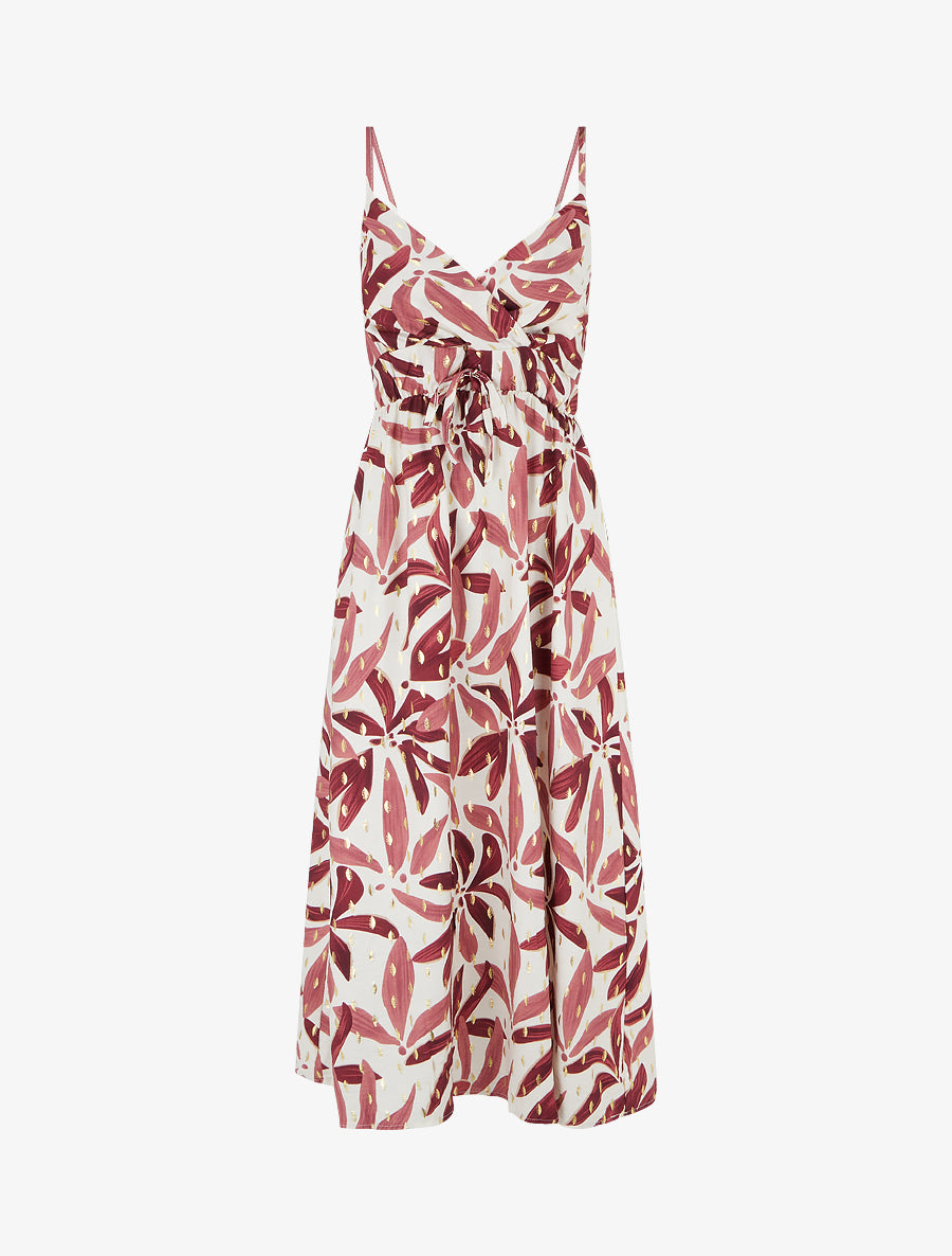 Robe longue imprimé stylisé à détail irisé - Bordeaux - 1