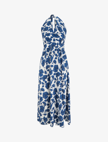 Robe longue dos nu imprimé floral - Marine - 1