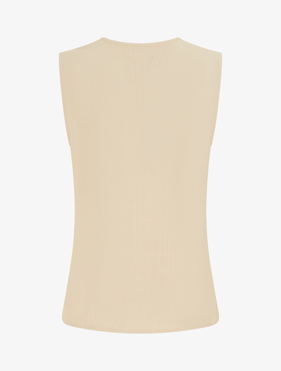 Top uni sans manches à col V stylisé - Beige - 2