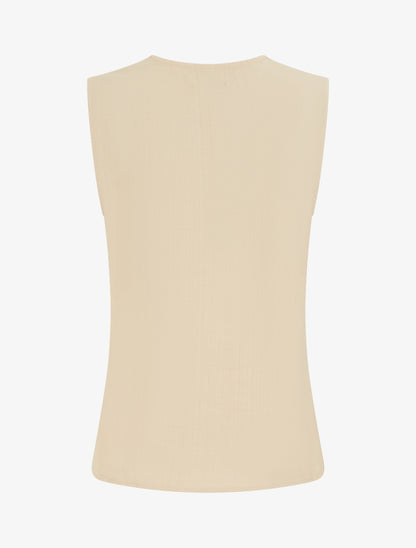 Top uni sans manches à col V stylisé - Beige - 2