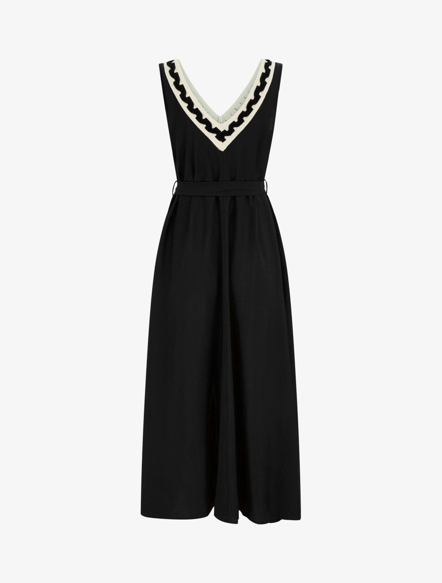 Robe longue sans manches à col V fantaisie - Noir - 2