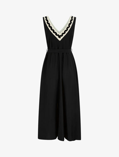 Robe longue sans manches à col V fantaisie - Noir - 2