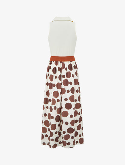 Robe longue à boutons fantaisies et imprimé gros pois - Marron - 2