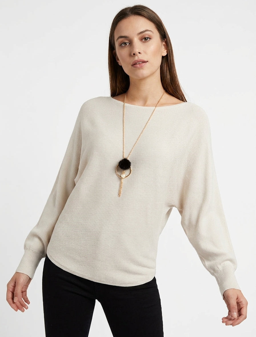 Maglione dritto a maniche pipistrello - Beige