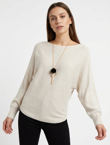 Maglione dritto a maniche pipistrello - Beige