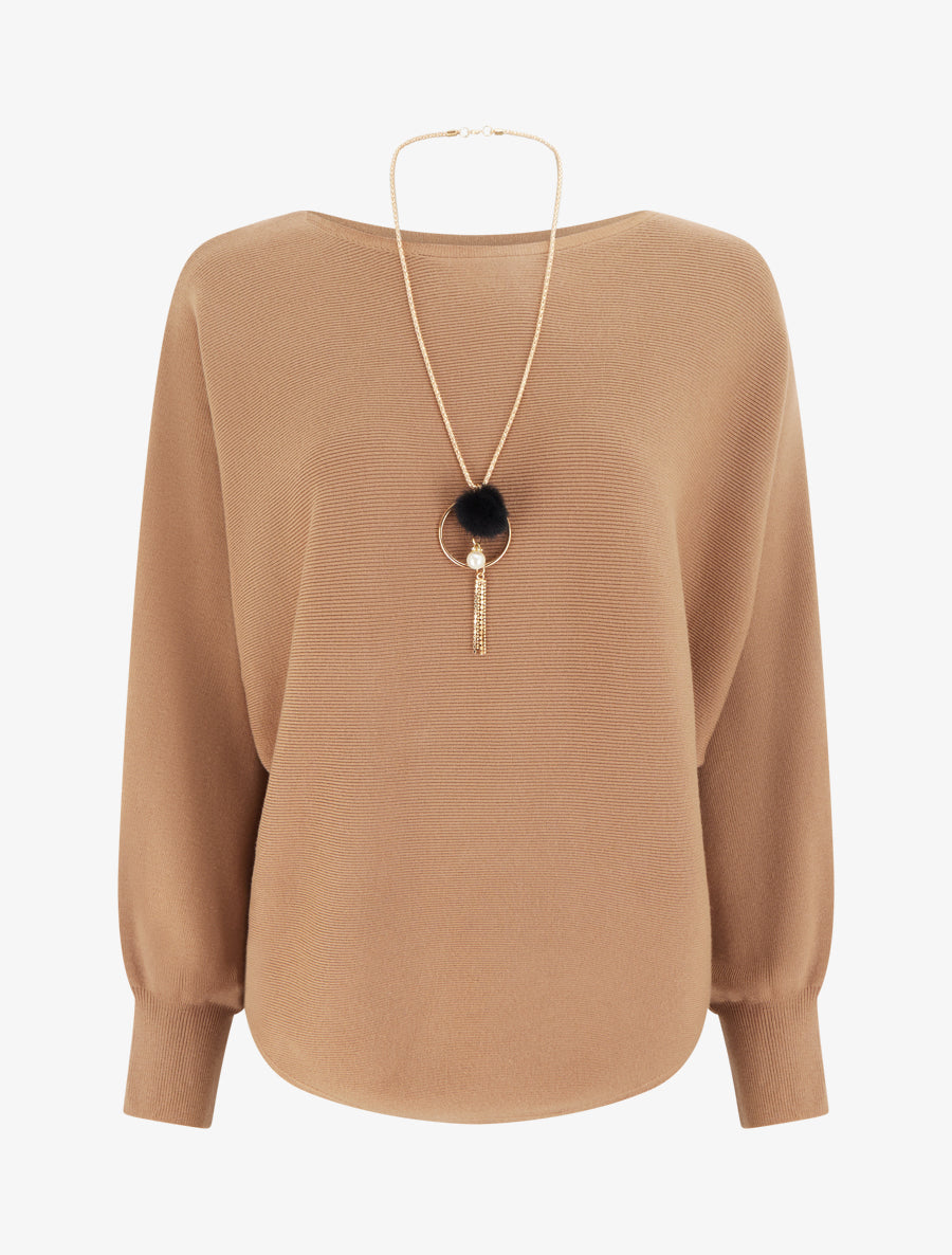 Pull droit à manches chauve-souris - Camel - 1