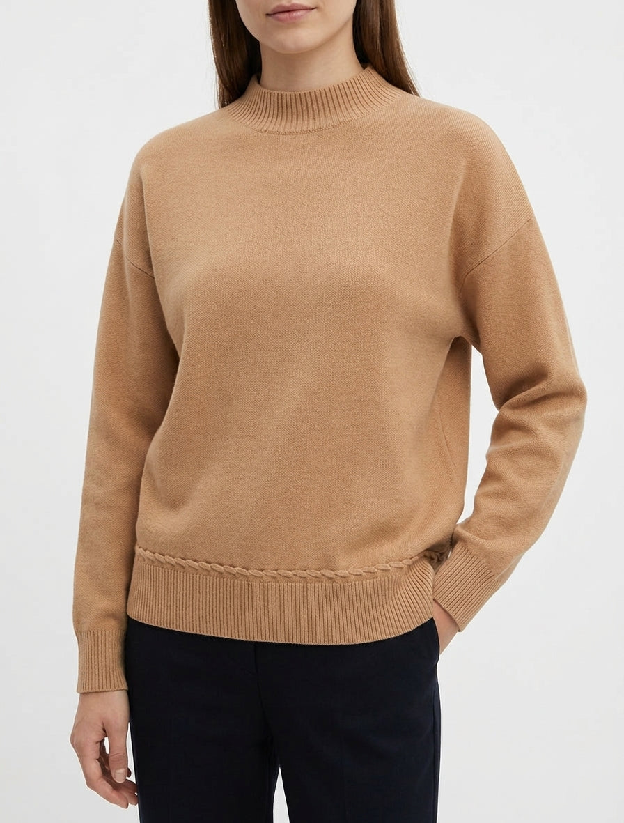Maglione ampio a collo alto con cucitura fantasia. - Chameau