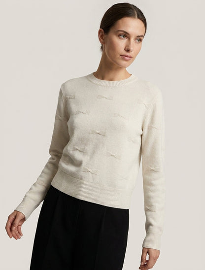 Maglione dritto con collo rotondo a motivo nodo - Ecrù