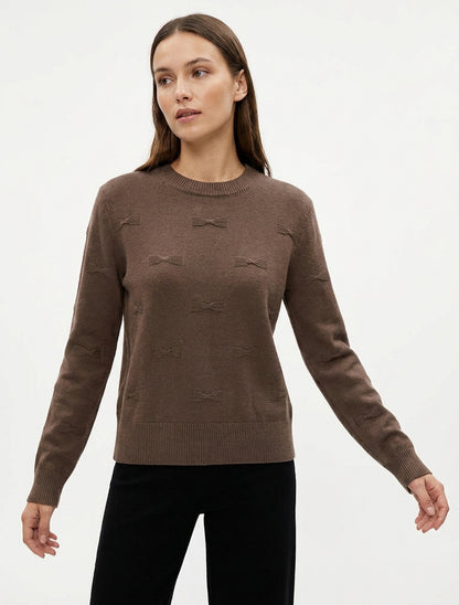 Maglione dritto con collo rotondo a motivo nodo - Marrone