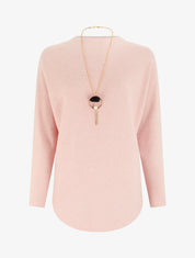 Pull droit à manches chauve-souris et col montant - Rose - 1
