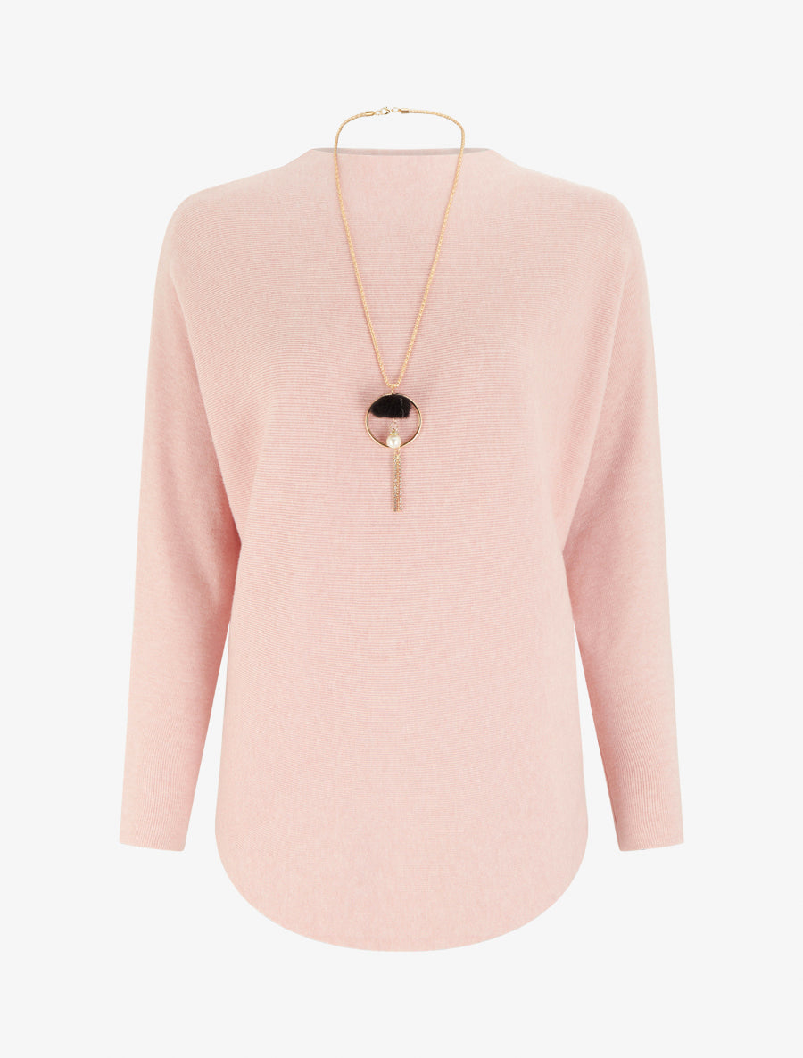 Pull droit à manches chauve-souris et col montant - Rose - 1