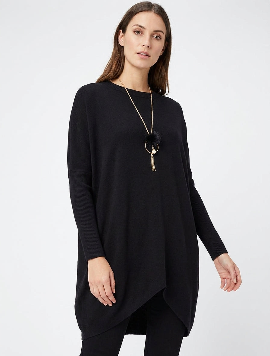 Maglione lungo unito asimmetrico - Nero