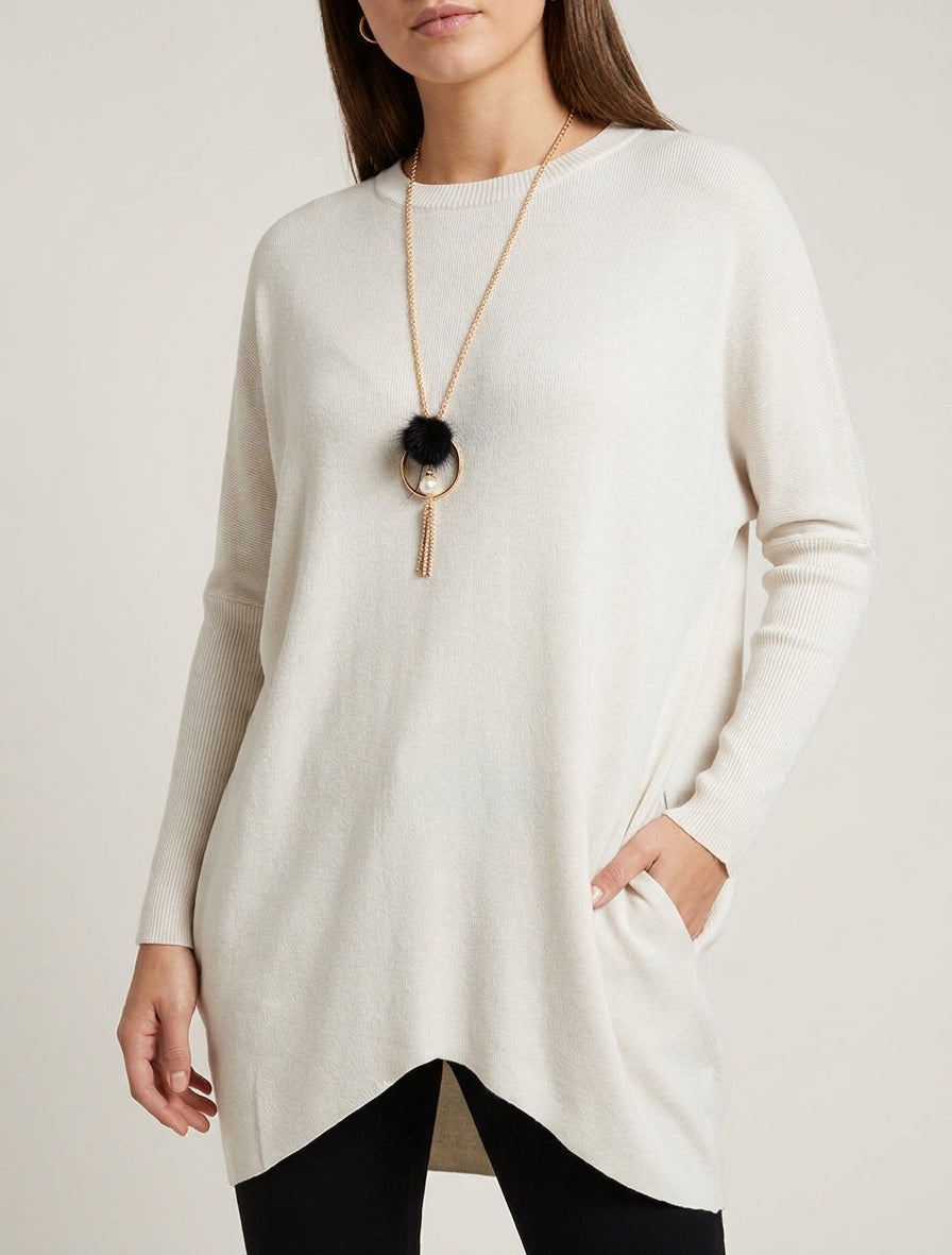 Maglione lungo unito asimmetrico - Ecrù