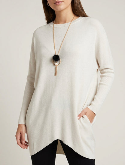 Maglione lungo unito asimmetrico - Ecrù