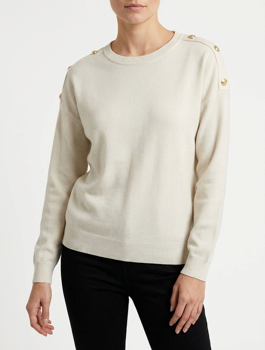 Maglione semplice con bottoni decorativi sulle spalle - Ecrù