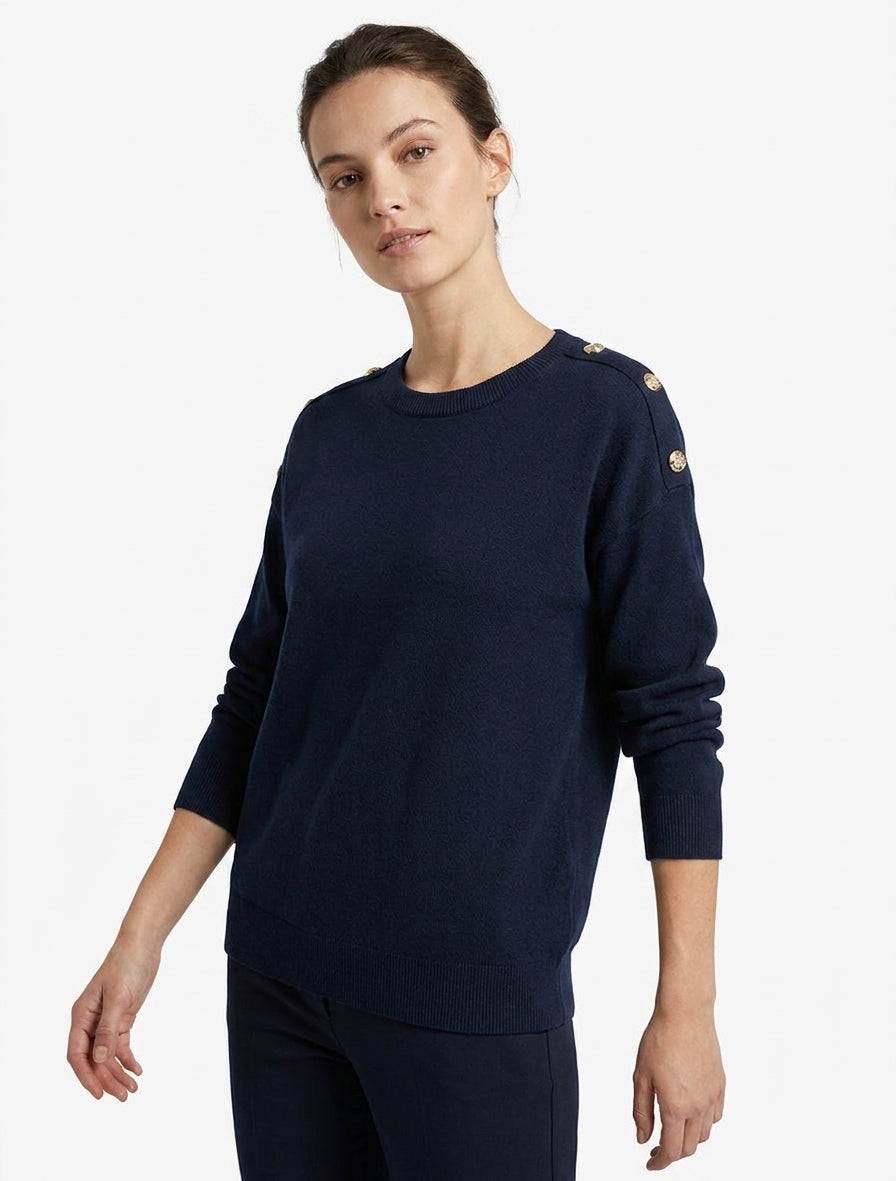 Maglione semplice con bottoni decorativi sulle spalle - Marina