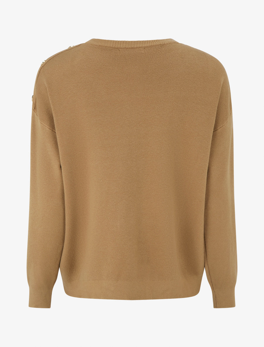 Pull uni à boutons décoratifs aux épaules - Camel - 2