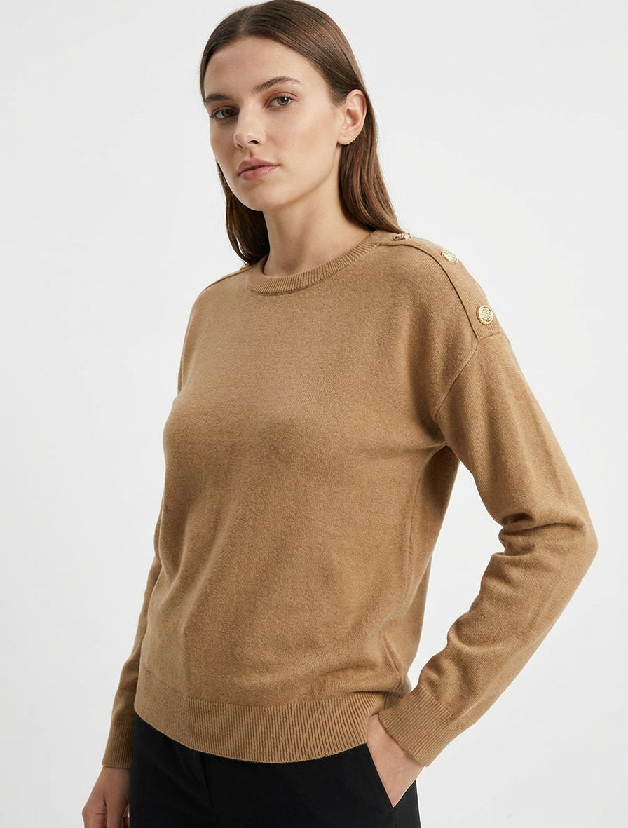 Maglione semplice con bottoni decorativi sulle spalle - Chameau