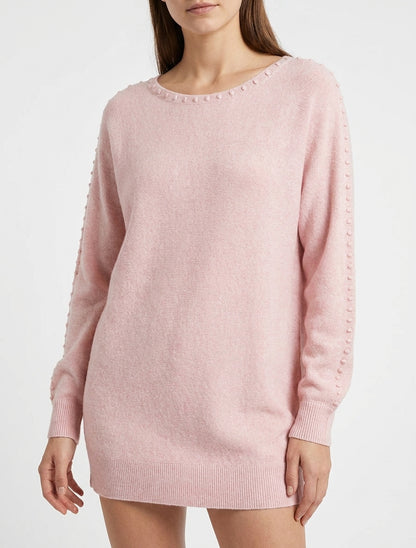 Maglione tinta unita con dettaglio testurizzato. - Rosa