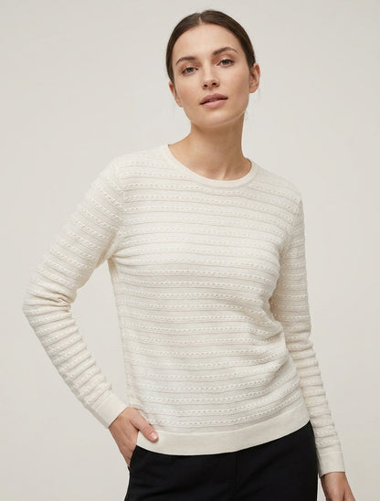 Maglione a tinta unita con texture e collo rotondo. - Ecrù