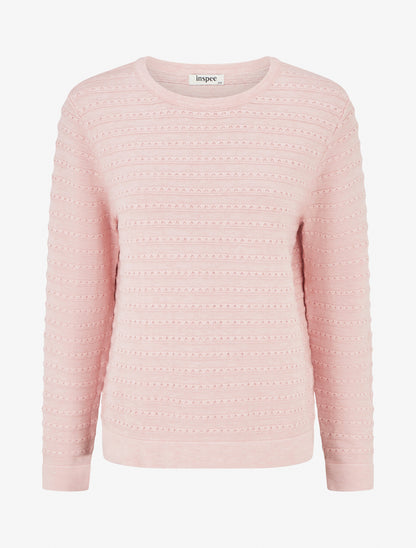 Pull uni texturé à col rond - Rose - 1