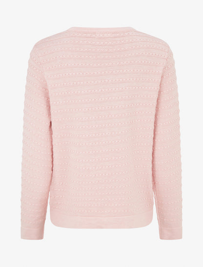 Pull uni texturé à col rond - Rose - 2