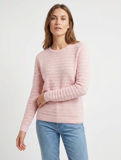 Maglione a tinta unita con texture e collo rotondo. - Rosa