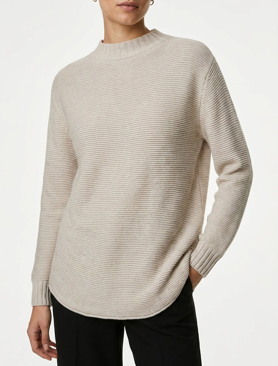 Maglione ampio a collo alto - Talpa chiaro