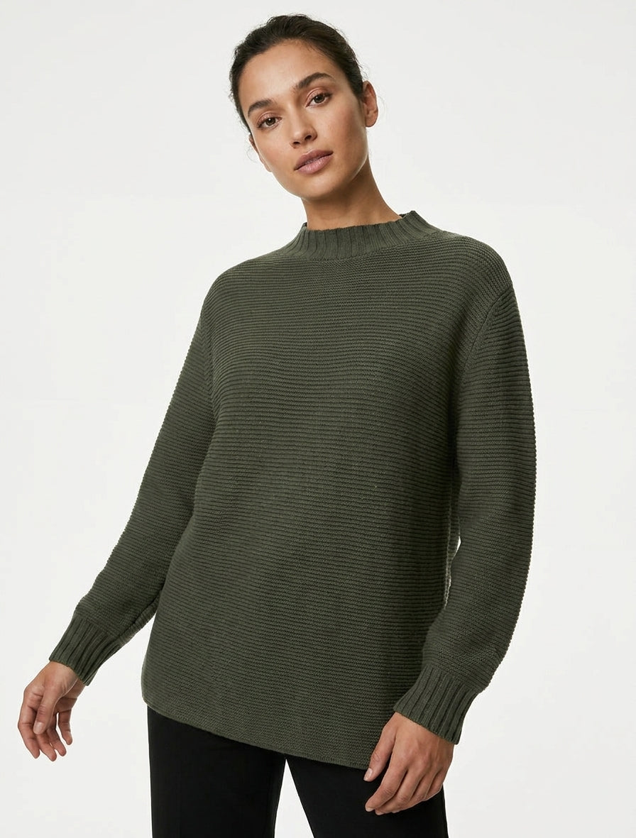 Maglione ampio a collo alto - Cachi