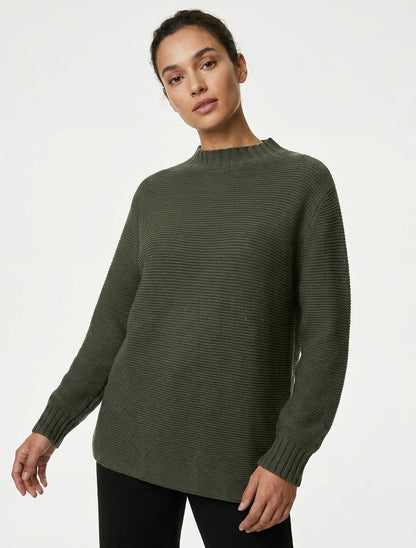 Maglione ampio a collo alto - Cachi