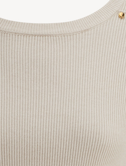 Pull côtelé à clous décoratifs aux épaules - Taupe clair - 3