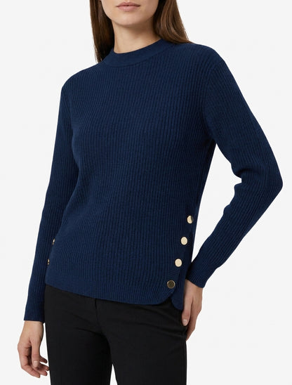 Maglia a coste con inserti e bottoni decorativi - Marina