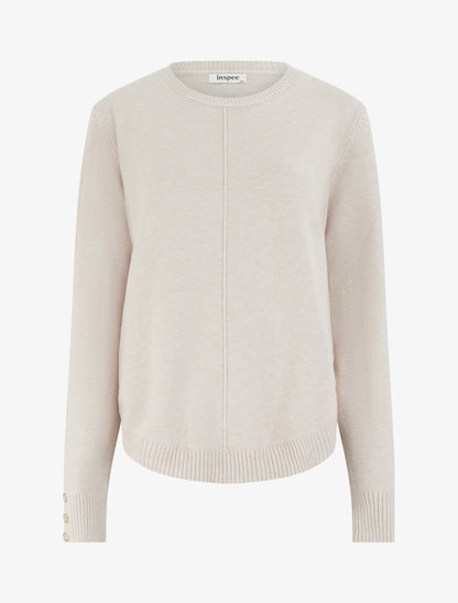 Pull col rond à empiècement œillets - Beige - 1