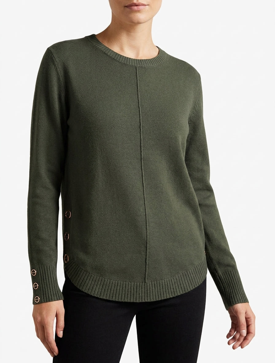 Maglione girocollo con inserto occhielli - Cachi
