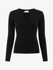 Pull côtelé à empiècement bijou - Noir - 1
